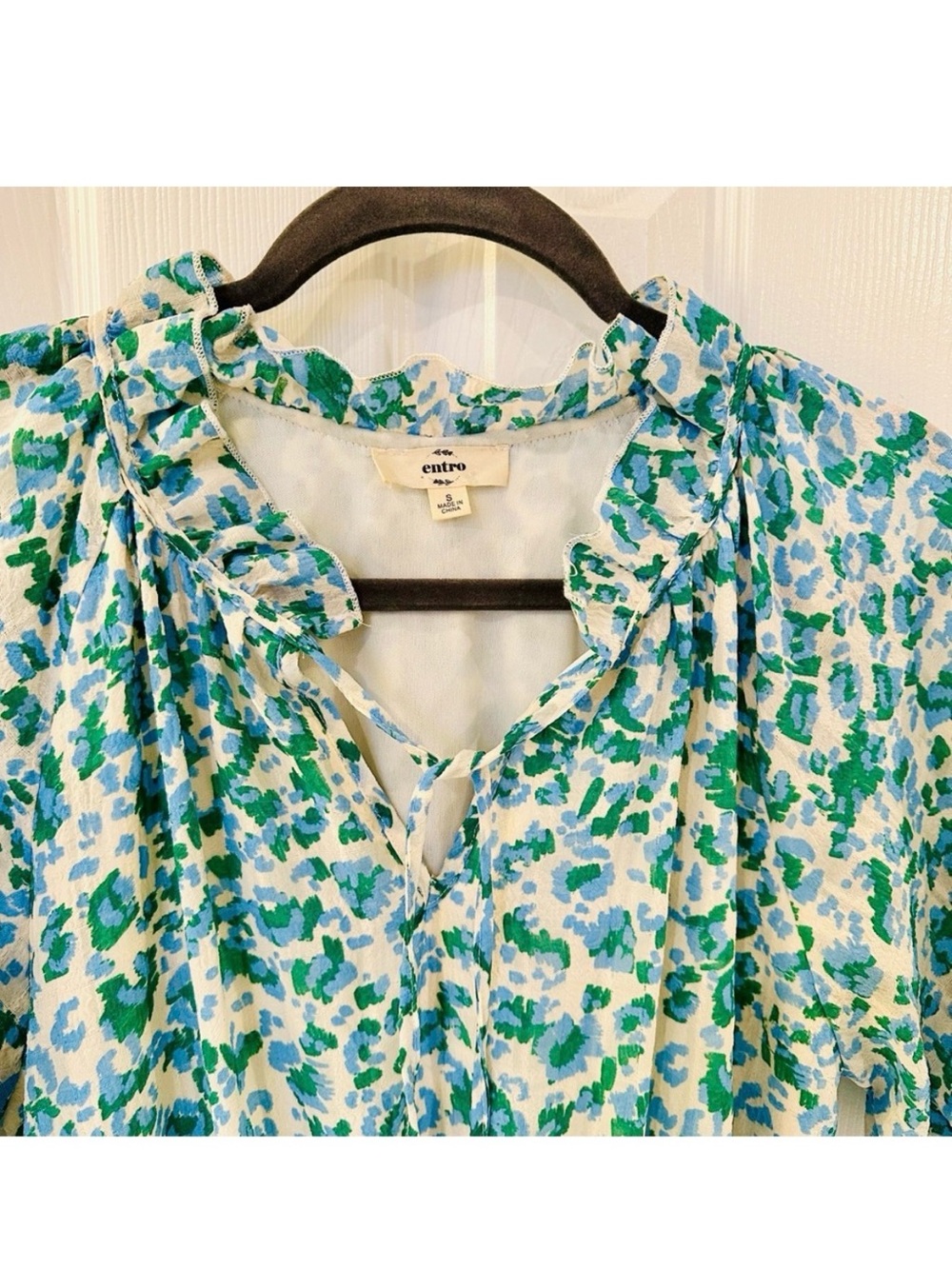 Anthropologie Floral Mini Dress in Teal and White - Picture 3 of 3